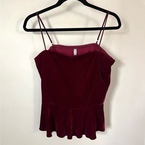 Free People Velvet Sleeveless Peplum Top - Sz S, Burgundy/Wine